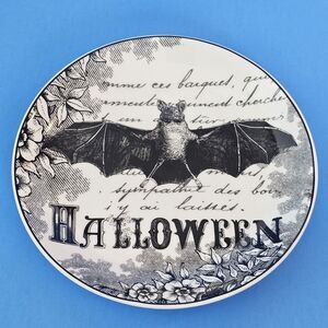Halloween Bat Plate Park Chateau 6" Gold Black White Floral  Goth Gothic NEW